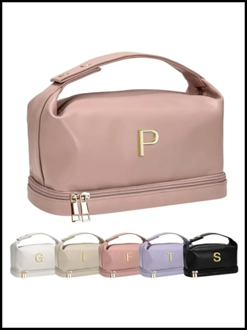PU Leather Large Capacity Cosmetic Bag with Handle Monogrammed Toiletry Pouch